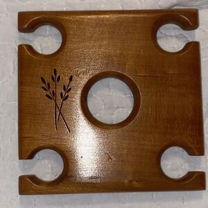 Solid Wood Wine Glass Bottle Holder Over‎ Bottle Stemware  Holds 4 Glasses VTG